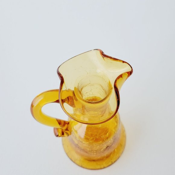 Hand Blown Amber Crackle Glass Cruet by Rainbow, Vintage Yellow Vinegar Bottle - Picture 12 of 14